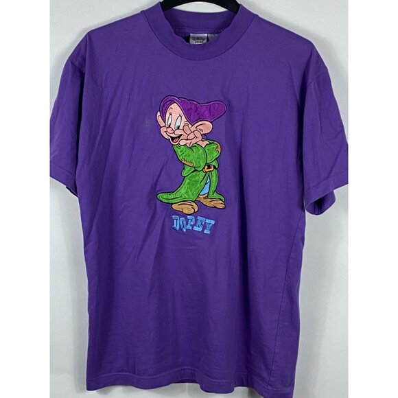 Vintage The Disney Store Dopey Embroidered Tee Shirt Purple Large F71 - Picture 1 of 5